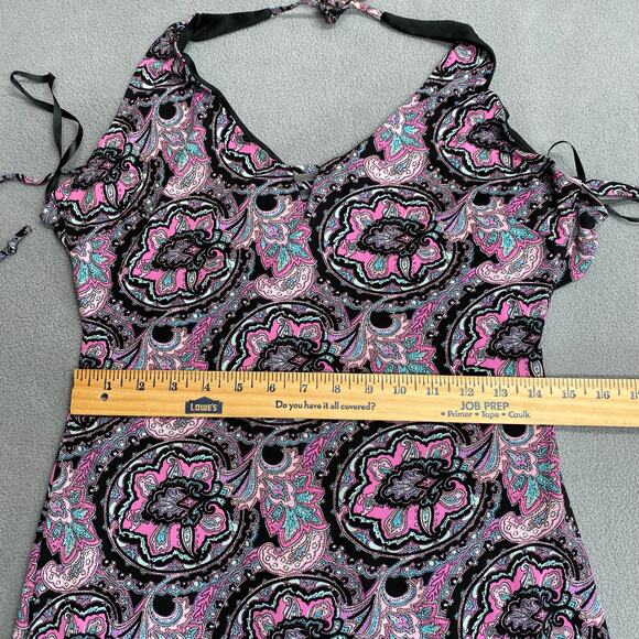 Vtg 00s Y2K Princess Bebe Halter Asymmetric Open Back Midi Dress L V Neck Fringe - Picture 10 of 13